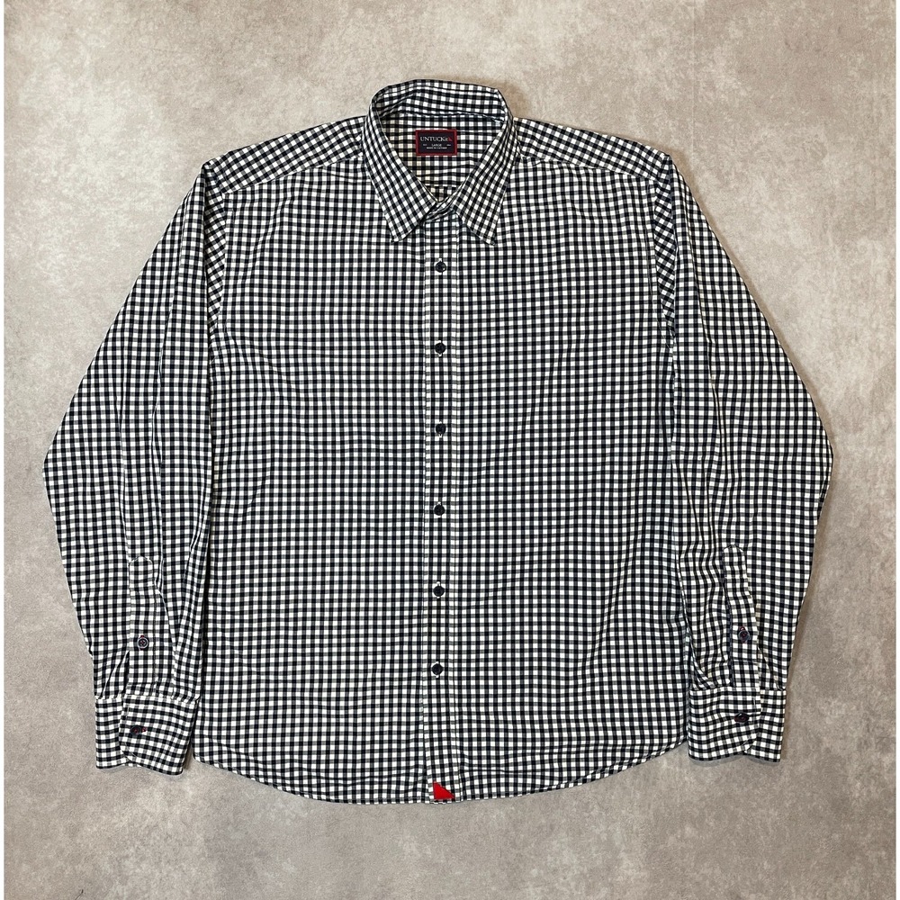 UNTUCKit Shirt Mens Large White Checkered Button Up Wrinkle Free Long Sleeve